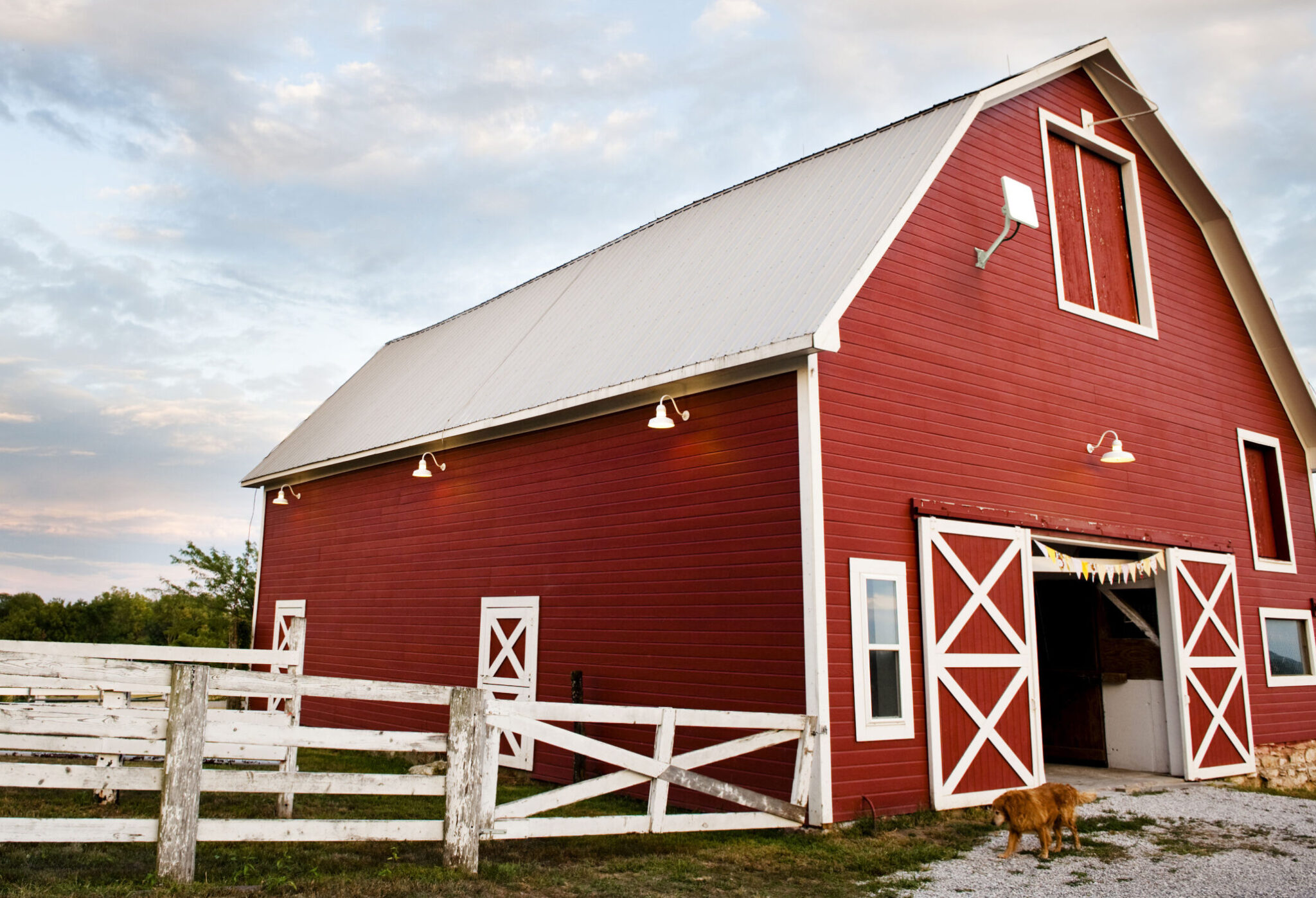 Portrait of old red barn on a farm