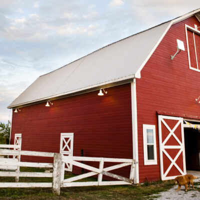 Portrait of old red barn on a farm